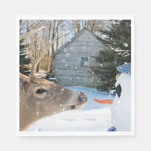 Big Buck Deer Met Een Sneeuwman Servet (Voorkant)