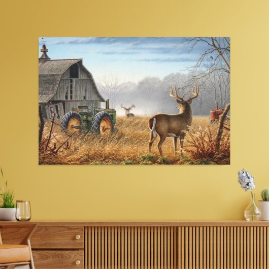 Big Buck Deer schokte op het Boerderij Canvas Afdruk (Insitu (Woonkamer))