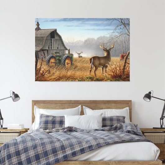 Big Buck Deer schokte op het Boerderij Canvas Afdruk (Insitu (Slaapkamer))