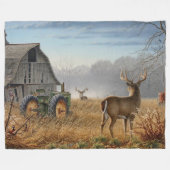 Big Buck Deer schokte op het Boerderij Fleece Deken (Voorkant (Horizontaal))