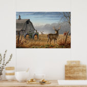 Big Buck Deer schokte op het Boerderij Poster (Keuken)