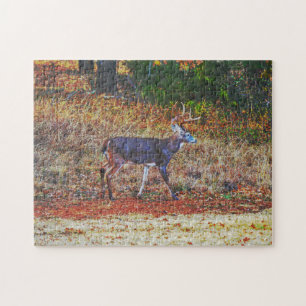 Big Buck Herten Wandelen in een Meadow Art Puzzel