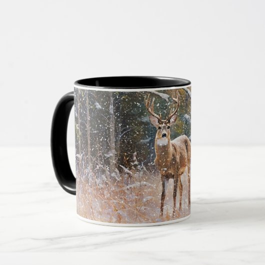 Big Buck Hertengewei in Sneeuw en Bomen Kunst Mok (Voorkant links)