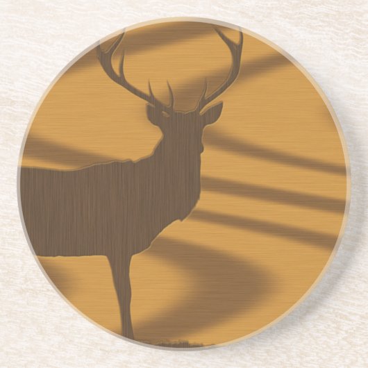 Big Buck Silhouette in Wood Zandsteen Onderzetter (Voorkant)