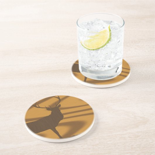 Big Buck Silhouette in Wood Zandsteen Onderzetter (Zijkant)