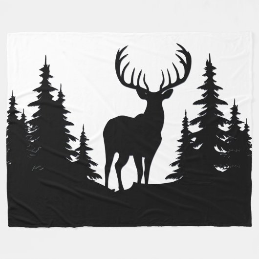 Big Buck Tussen Pine Tree Vector Fleece Deken (Voorkant (Horizontaal))