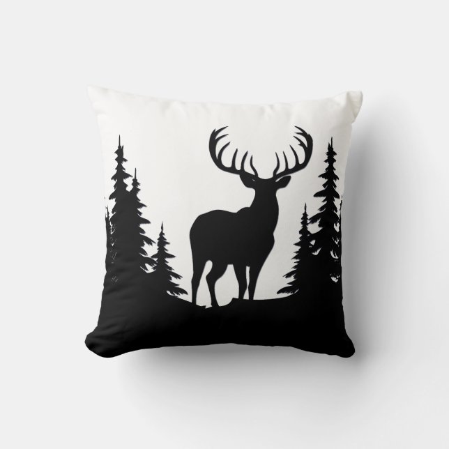 Big Buck Tussen Pine Tree Vector Kussen (Voorkant)