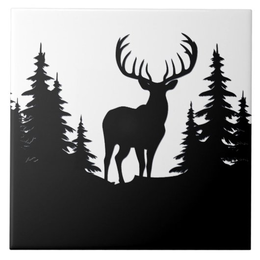 Big Buck Tussen Pine Tree Vector Tegeltje (Voorkant)