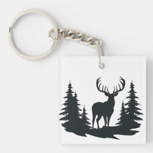 Big Buck Tussen Pine Trees Vector Sleutelhanger
