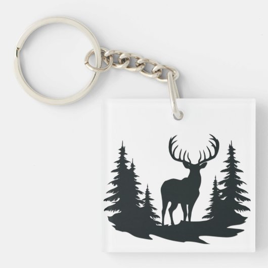 Big Buck Tussen Pine Trees Vector Sleutelhanger (Voorkant)