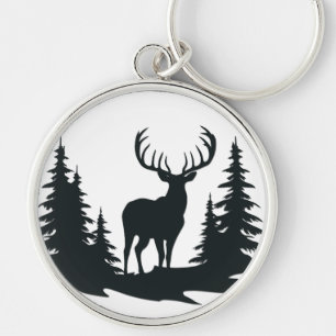 Big Buck Tussen Pine Trees Vector Sleutelhanger