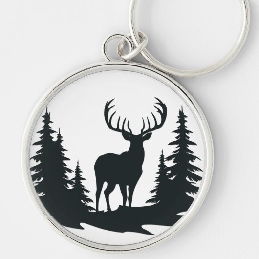Big Buck Tussen Pine Trees Vector Sleutelhanger (Voorkant)