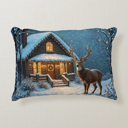  Big Buck's Snowy Christmas Visit Accent Kussen (Voorkant)