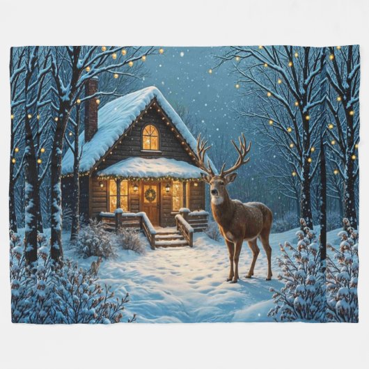  Big Buck's Snowy Christmas Visit Fleece Deken (Voorkant (Horizontaal))