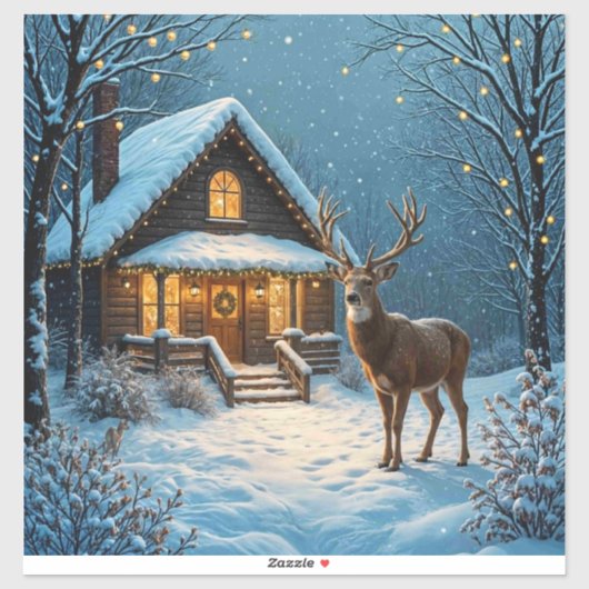Big Buck's Snowy Christmas Visit Sticker (Vel)