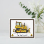 Big Bulldozer Dozer Kinder Partij Uitnodiging (Staand voorkant)