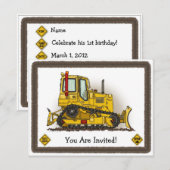 Big Bulldozer Dozer Kinder Partij Uitnodiging (Voorkant / Achterkant)