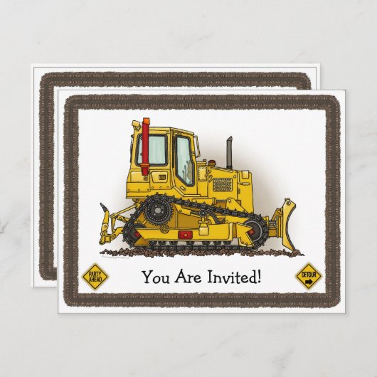 Big Bulldozer Dozer Kinder Partij Uitnodiging (Voorkant / Achterkant)