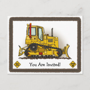 Big Bulldozer Dozer Kinder Partij Uitnodiging