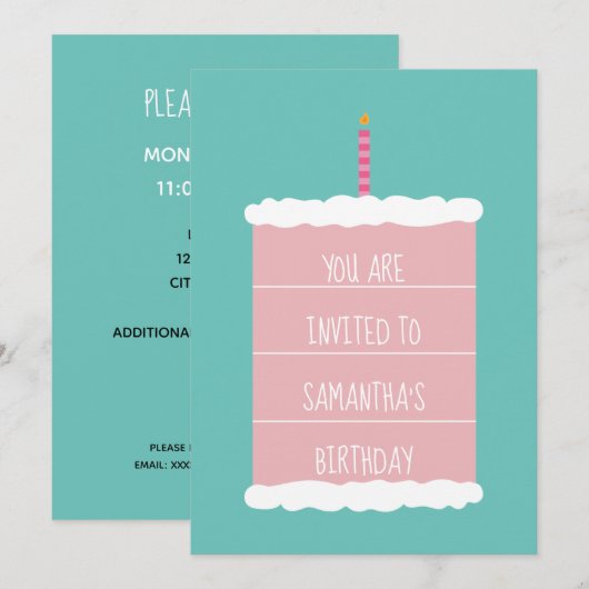 Big Cake Birthday Uitnodiging (Voorkant / Achterkant)