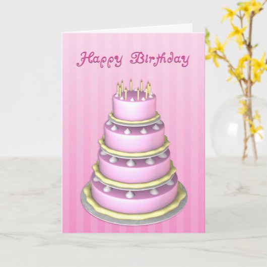 Big Cake Verjaardag Kaart (Gele Bloem)