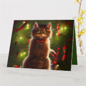 Big Cat en een kerstboom Wenskaart Kaart (Gele Bloem)