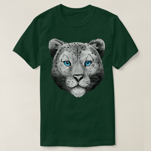 Big Cat Leo Head Face Blue Eyes Snow Leopard T-shirt (Design voorkant)