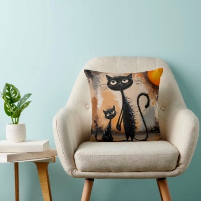 Big Cat Little Cat Halloween  Kussen (Throw Pillow 100% polyester heavyweight stretch material. Hidden zipper Made in the USA.
)