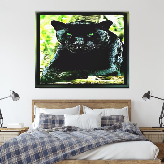 Big Cat-modellen: Green Eyed Black Panther Canvas Afdruk (Insitu (Slaapkamer))