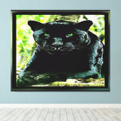Big Cat-modellen: Green Eyed Black Panther Canvas Afdruk (Insitu (Houten vloer))