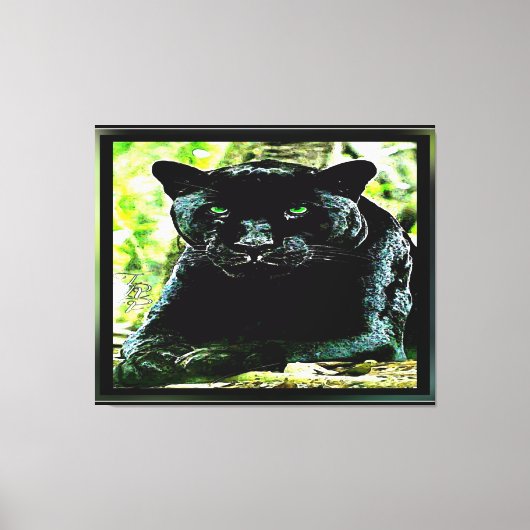 Big Cat-modellen: Green Eyed Black Panther Canvas Afdruk (Voorkant)