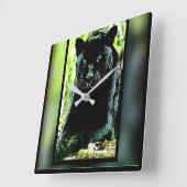 Big Cat-modellen: Green Eyed Black Panther Vierkante Klok (Hoek)