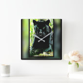Big Cat-modellen: Green Eyed Black Panther Vierkante Klok (Huis)