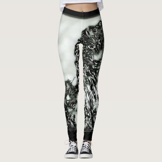 Big Cat Models: Vergrote Sneeuwluipaard & Welp 01- Leggings (Voorkant)