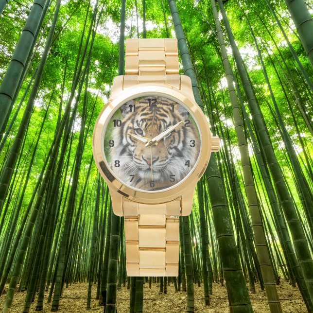 Big Cat Sumatran tijger met zwarte cijfers Horloge (Creator heeft geüpload)
