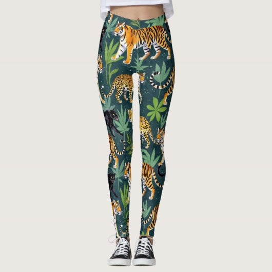 Big Cat Tiger Naadloos Patroon Leggings (Voorkant)