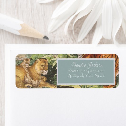 Big Cats Lion Tiger enz., oerwoud genderneutraal b Etiket (Insitu)