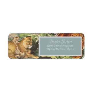 Big Cats Lion Tiger enz., oerwoud genderneutraal b Etiket