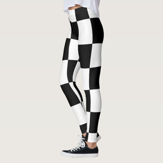 Big Checkered Pattern Black en White Modern Leggings (Links)