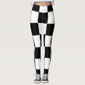 Big Checkered Pattern Black en White Modern Leggings (Voorkant)