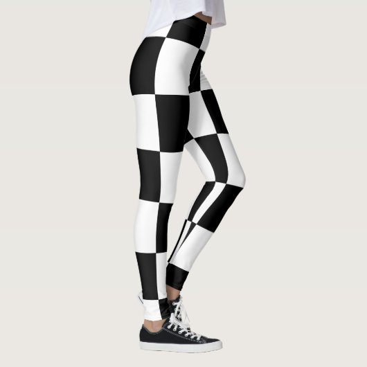 Big Checkered Pattern Black en White Modern Leggings (Rechts)