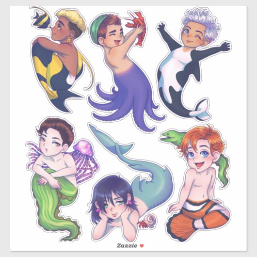 BIG CHIBI Merman Mermaid Zee Creatures Stickers (Vel)