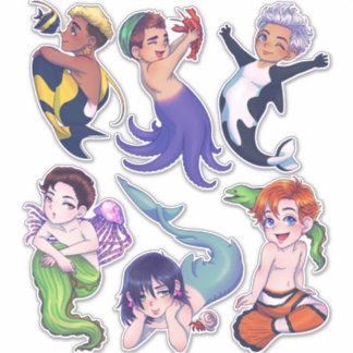 BIG CHIBI Merman Mermaid Zee Creatures Stickers