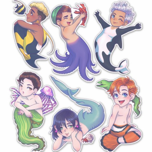 BIG CHIBI Merman Mermaid Zee Creatures Stickers (Voorkant)
