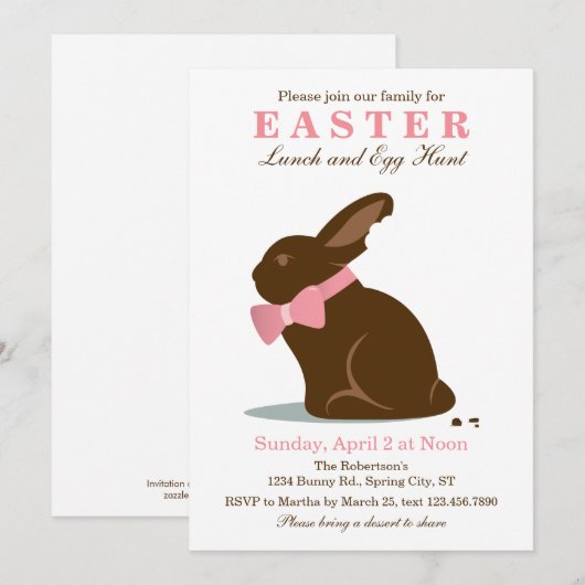 Big Chocolate Bunny Easter-uitnodiging Kaart (Voorkant / Achterkant)