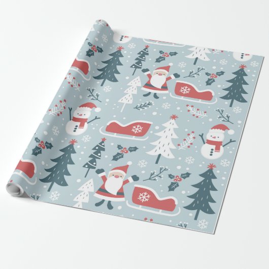BIG Christmas Santa Claus Pattern Cadeaupapier (Uitgerold)