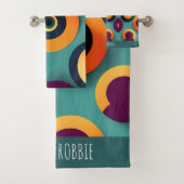 Big Circles Sinaasappel Blauw Geometrisch Patroon Bad Handdoek (Insitu)