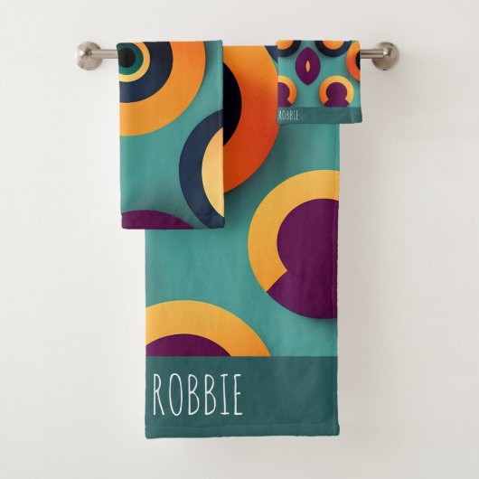Big Circles Sinaasappel Blauw Geometrisch Patroon Bad Handdoek (Insitu)