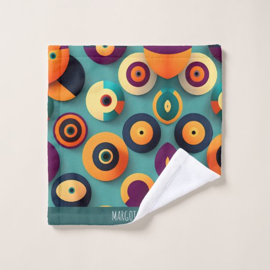 Big Circles Sinaasappel Blauw Geometrisch Patroon Bad Handdoek (Wasdoekje)