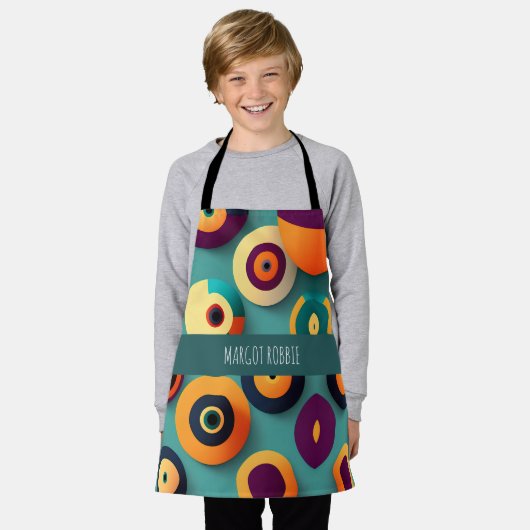 Big Circles Sinaasappel Blauw Geometrisch Patroon Schort (Gedragen)